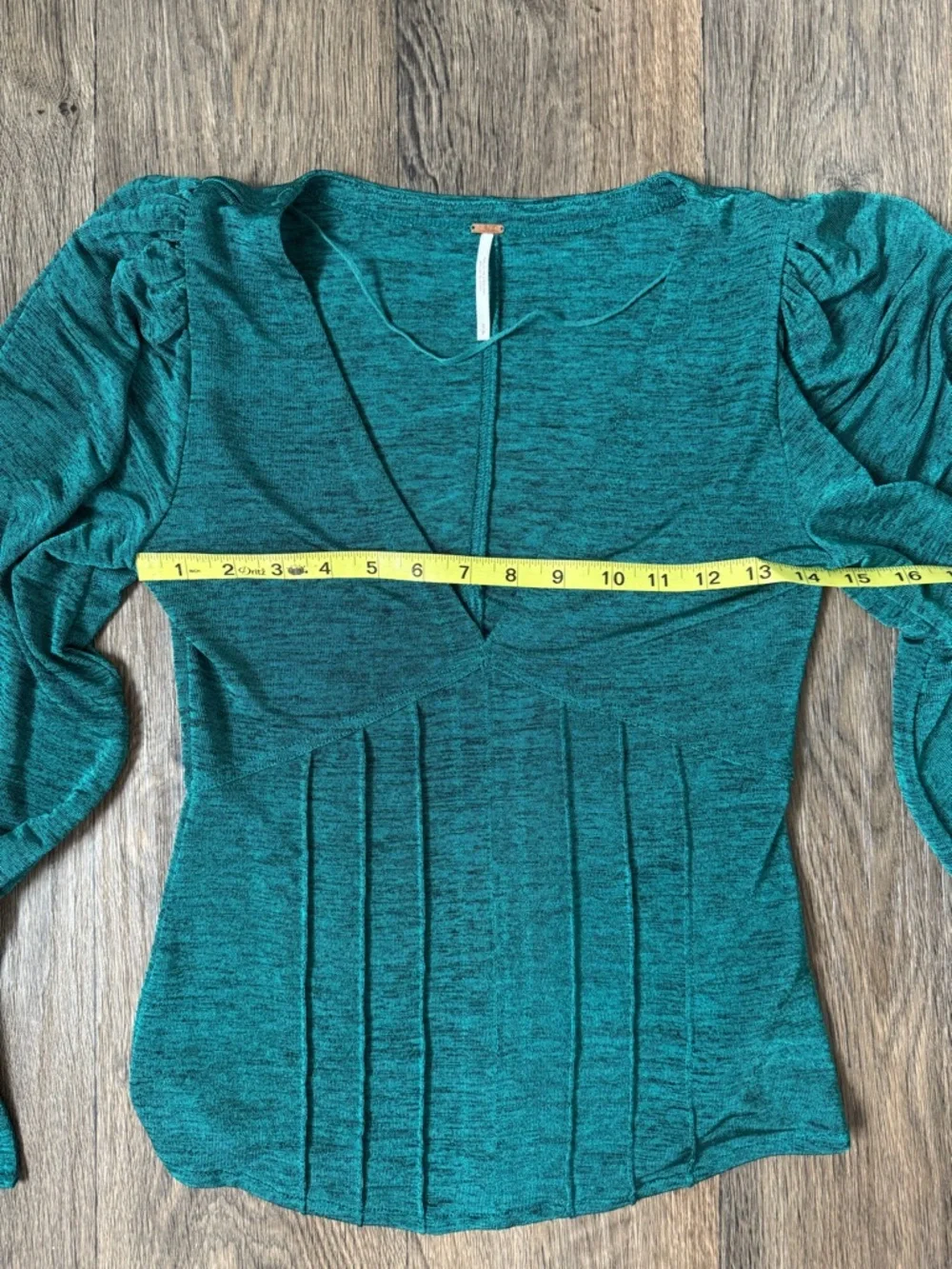Free People Killer Queen Teal Knit V-Neck Puff Long Sleeve Stretch Blouse S